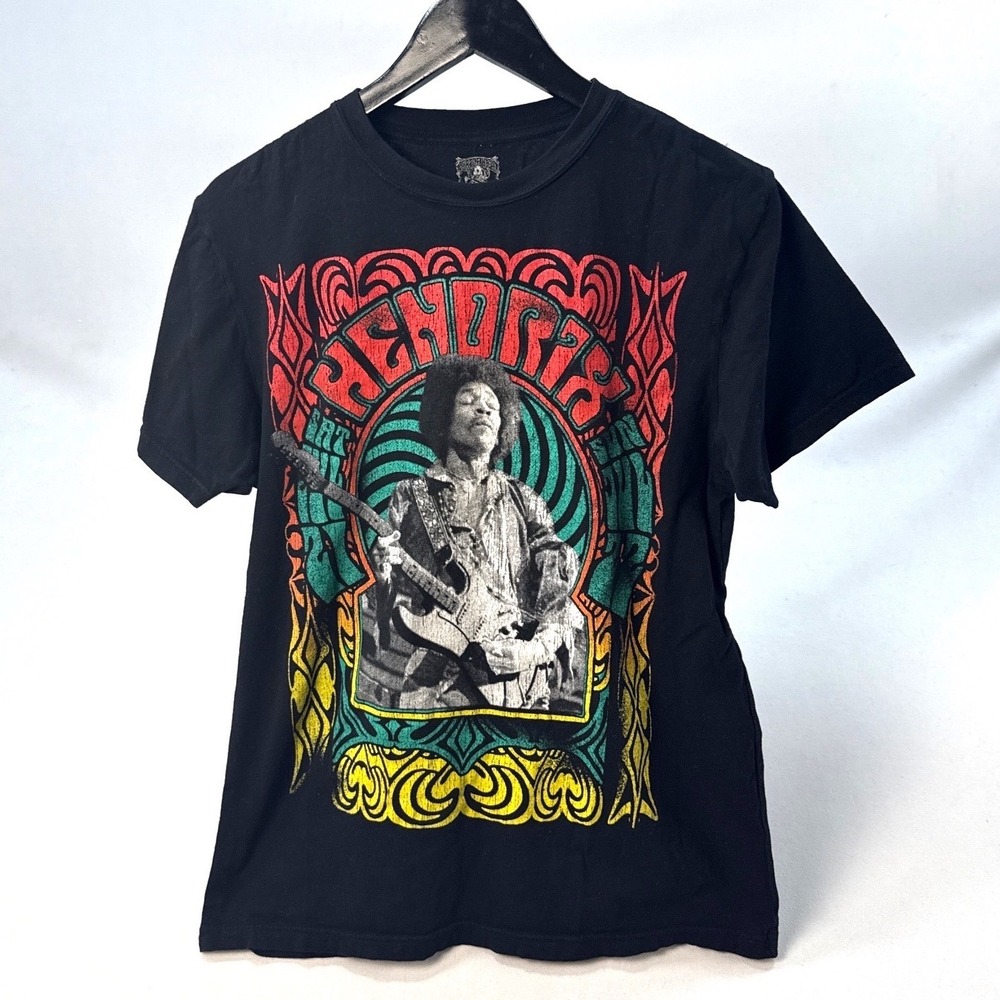 Jimi Hendrix Graphic T-Shirt Mens Small Black Psychedelic Spiral Rock Tee 2017